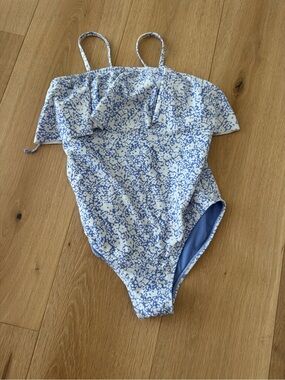 Raisins Girls' Blue Floral Ruffle One-Piece Swimsuit
